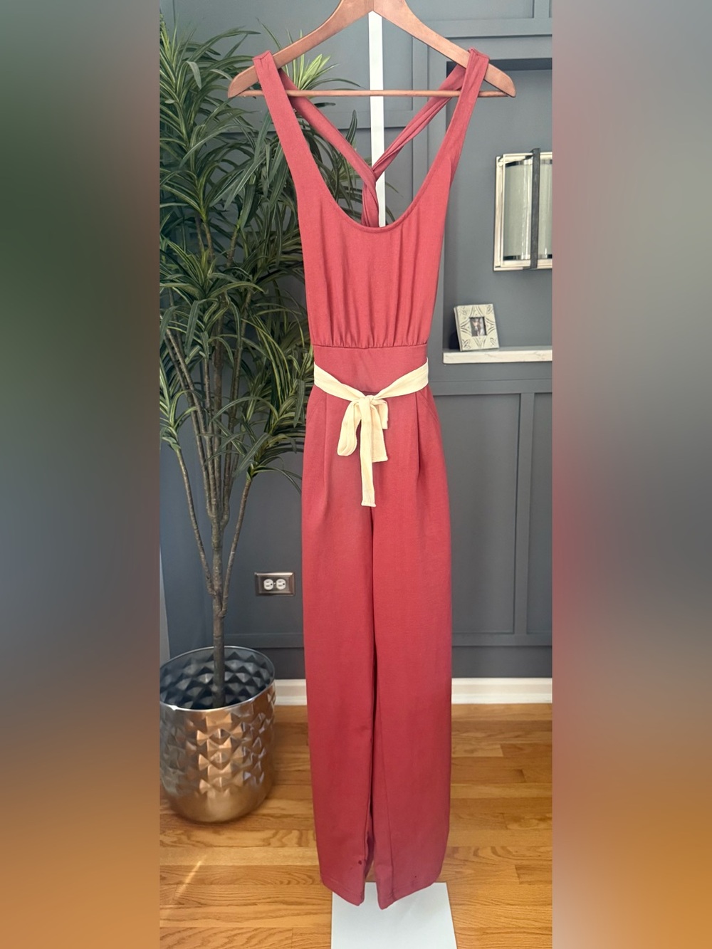 FREE PEOPLE BEACH Axel Open-Back One-Piece Jumpsuit NWT XS Burnt Henna